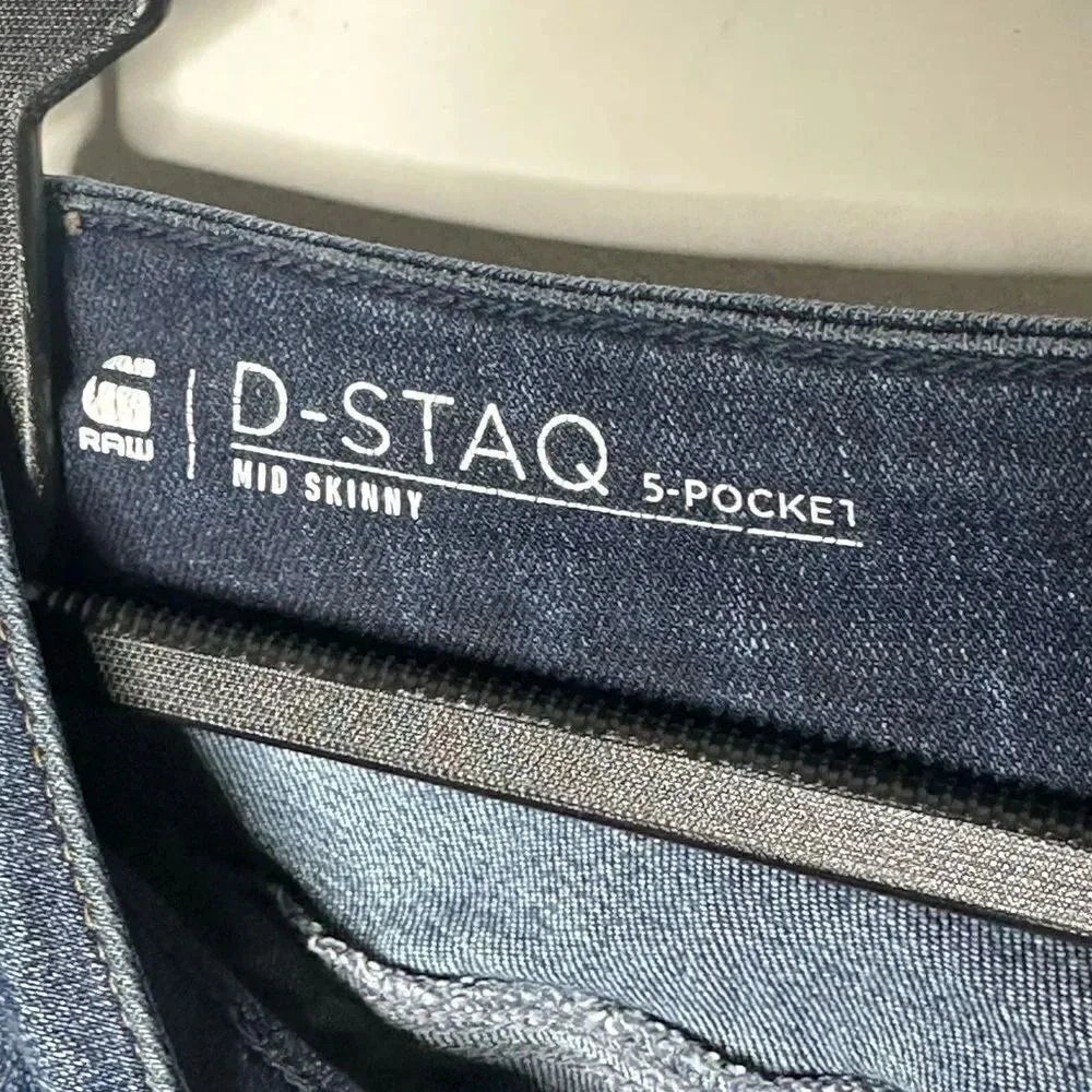 G-Star RAW D-Staq Mid Skinny Jeans Blue Distressed Mens 27x36‎